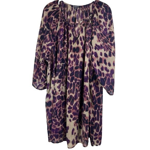 Roamans Women Tunic 26W Shirt Top Purple Pink Animal Cheetah Button 3/4 Sleeve - Picture 1 of 7